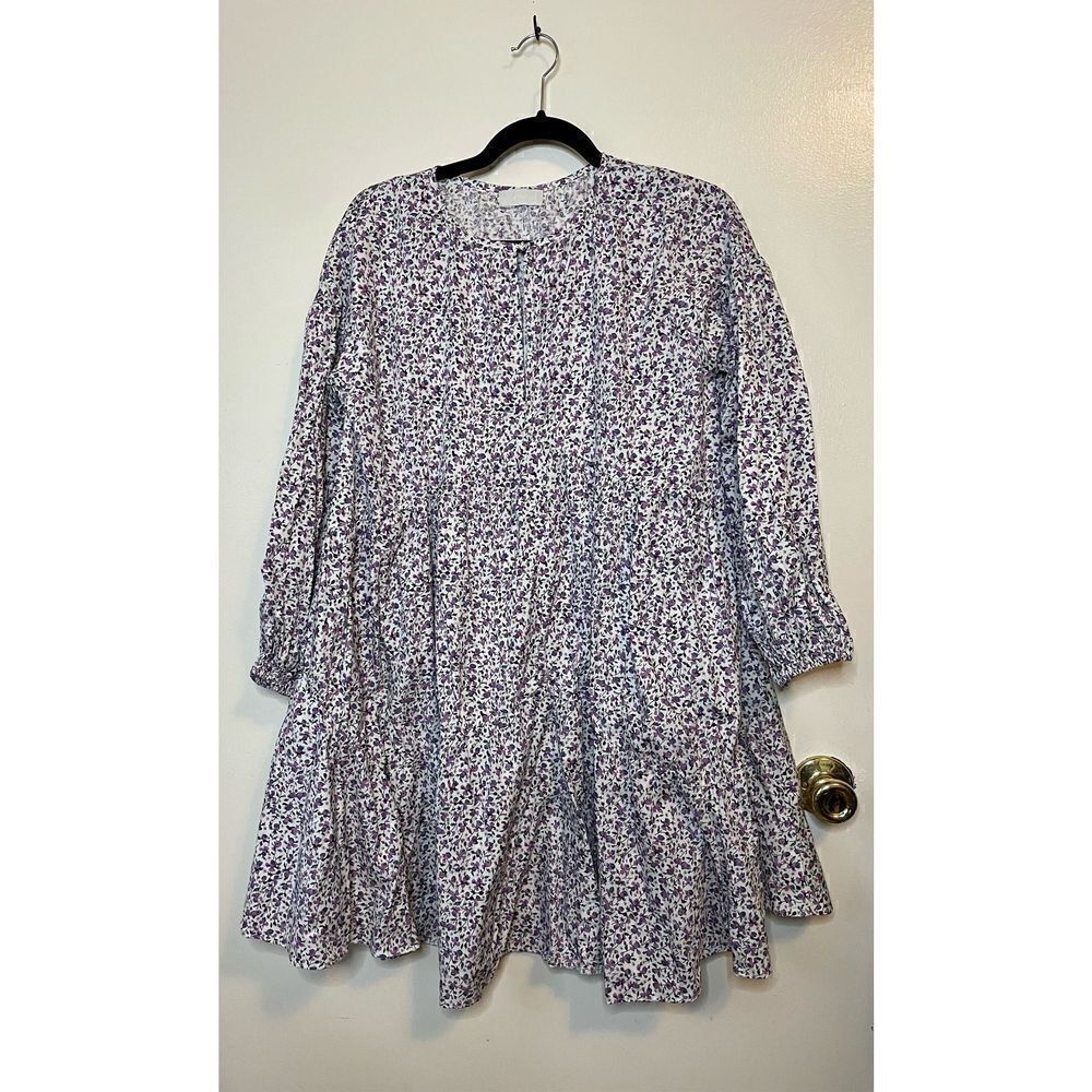 🔴 Q2 cottage core purple floral babydoll dress size s